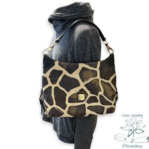 Dooney and Bourke Giraffe Pattern Coated Canvas Hobo Purse